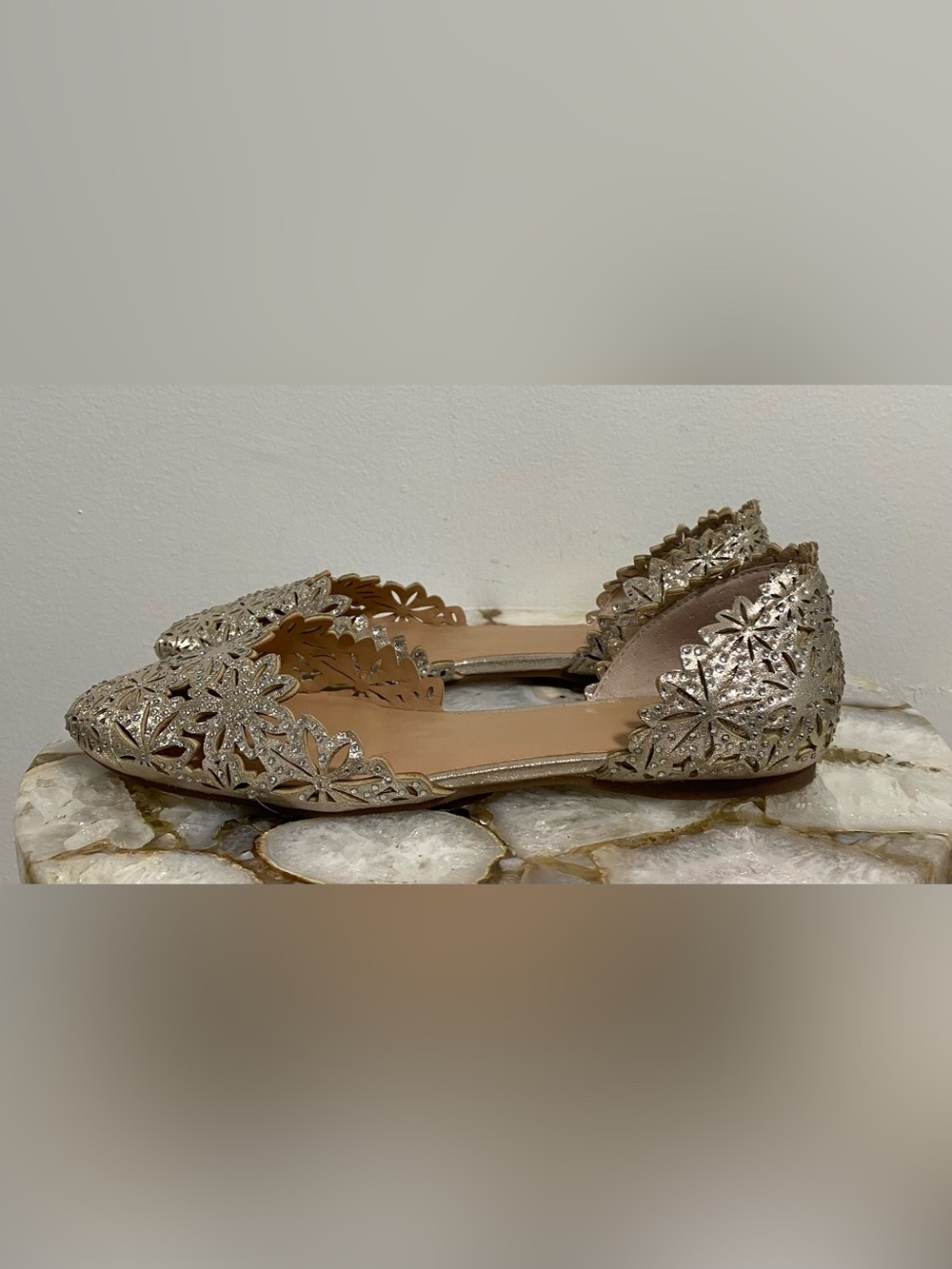 INC International Concepts Beige Metallic Laser-Cut Rhinestone Flat Sandals
